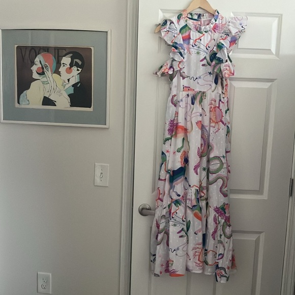 Banjanan dress NWT midi size S/XS Whimsical goat lion rabbit eagle MSRP$380 - Picture 13 of 17